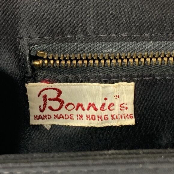 Vintage Black Beaded Clutch Bonnies Handmade Hong Kong Evening Formal Black Tie - Picture 7 of 12